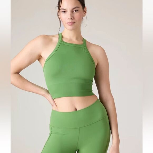 NWT New ATHLETA Aurora High Neck V Back Ribbed Crop Tank Baja Green S - Picture 4 of 7